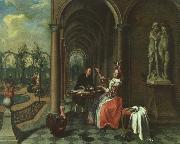 Jan Josef Horemans the Elder Garden with Figures on a Terrace Spain oil painting reproduction